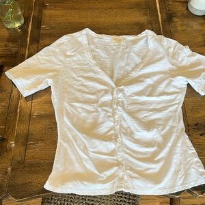 Nation LTD white cotton carlotta gathered button up top size medium